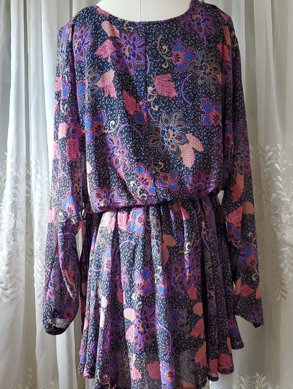 Free People Teegan Mini Dress Medium M Purple Floral Boho Fit Flare Wrap Dress - Picture 6 of 9